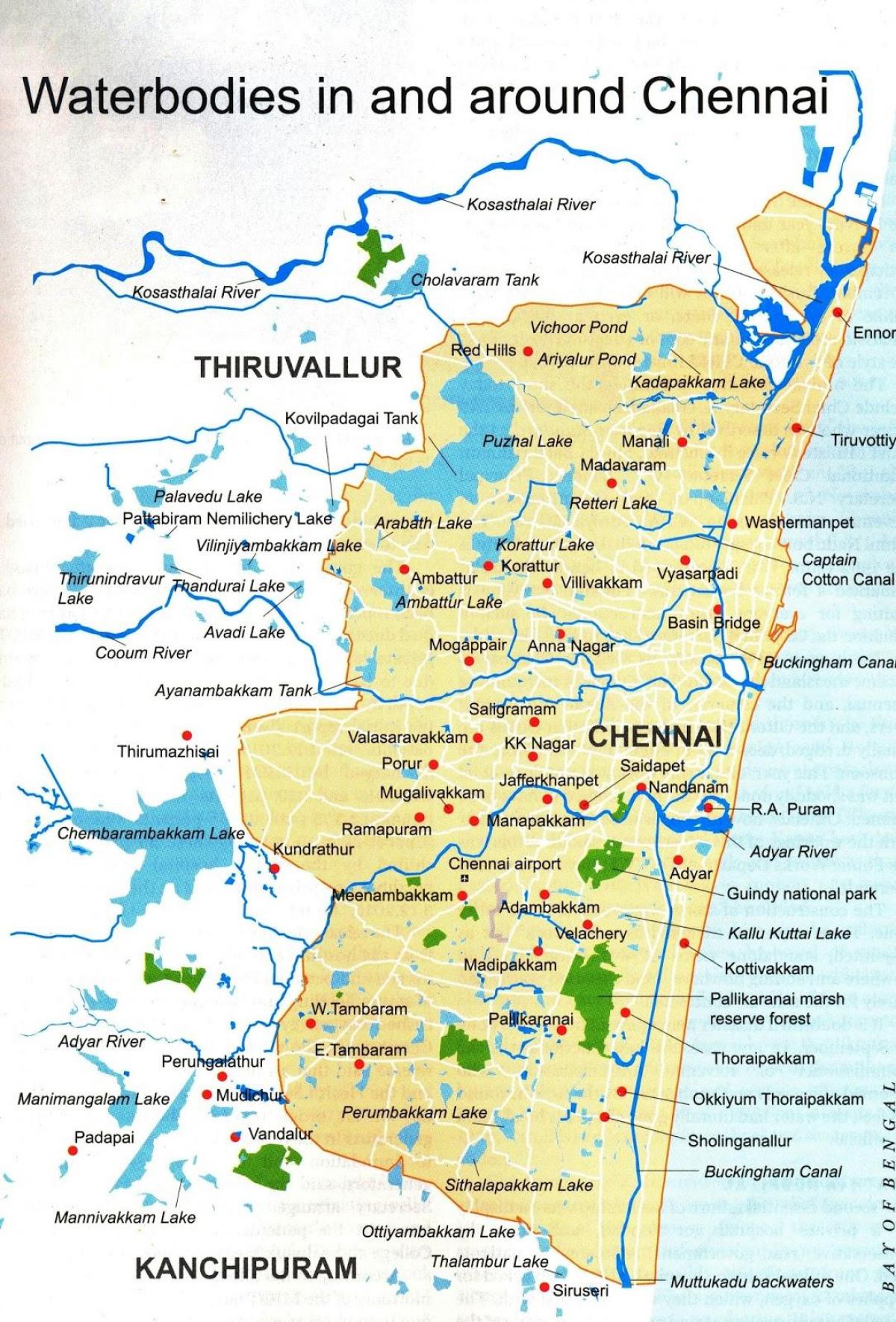 Chennai masses d'aigua mapa