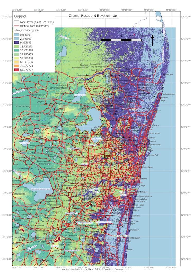 inundació mapa de Chennai