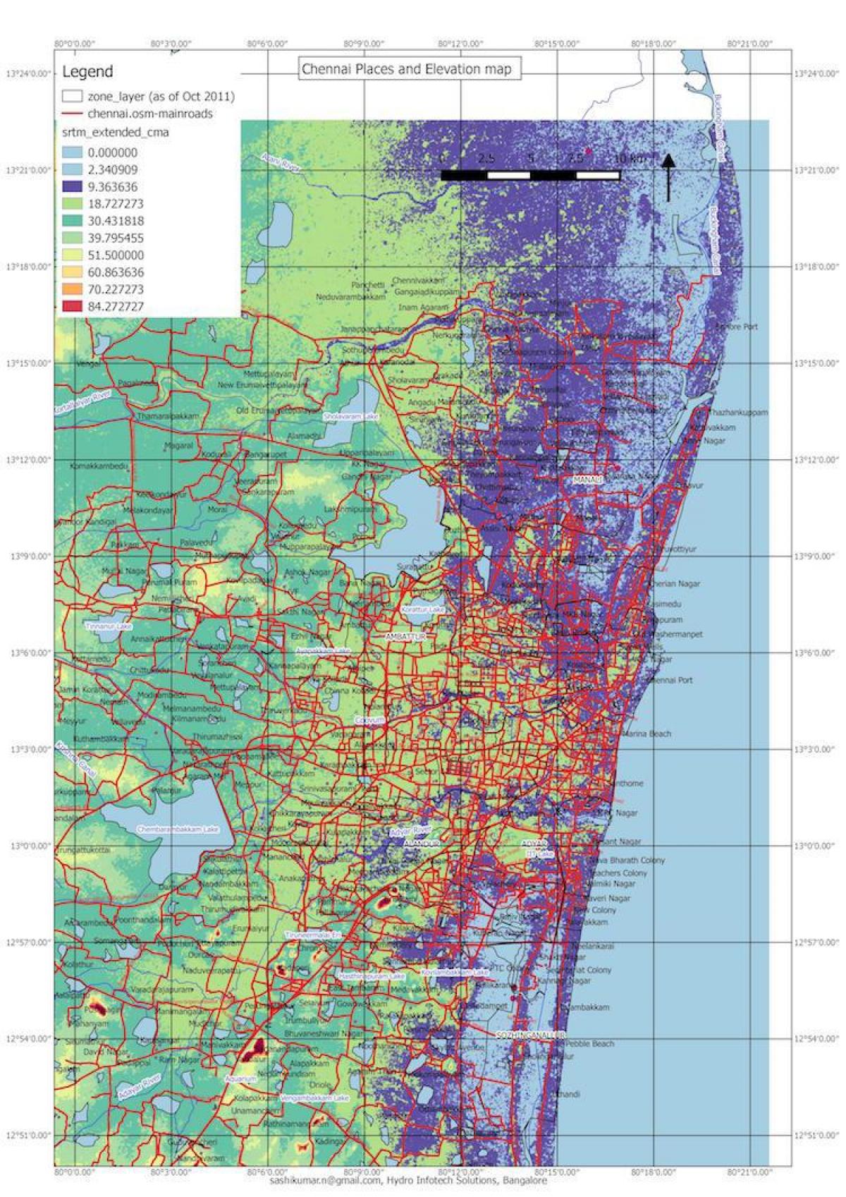 inundació mapa de Chennai