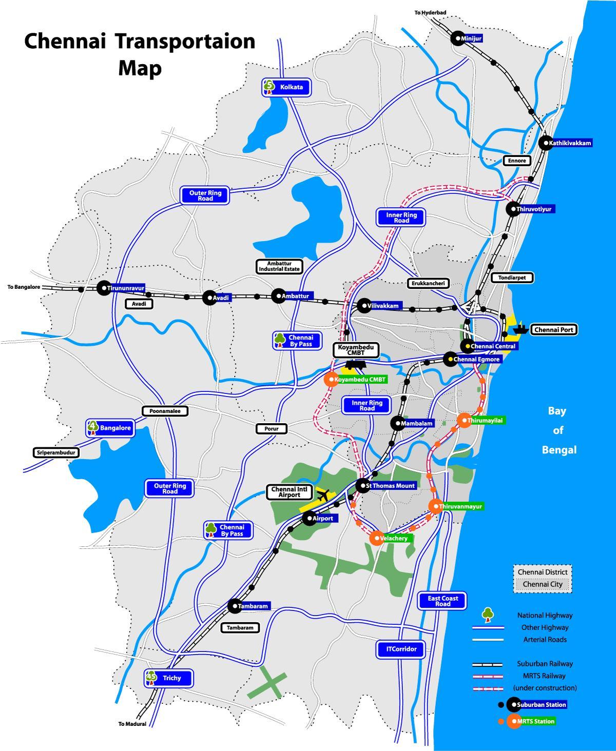 mapa de Chennai llacs
