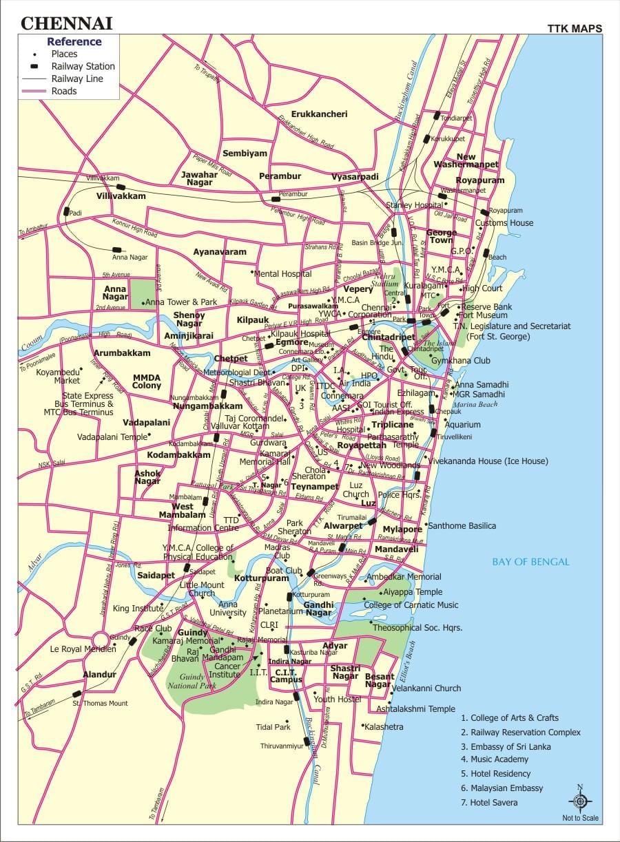 mapa de Chennai llocs turístics