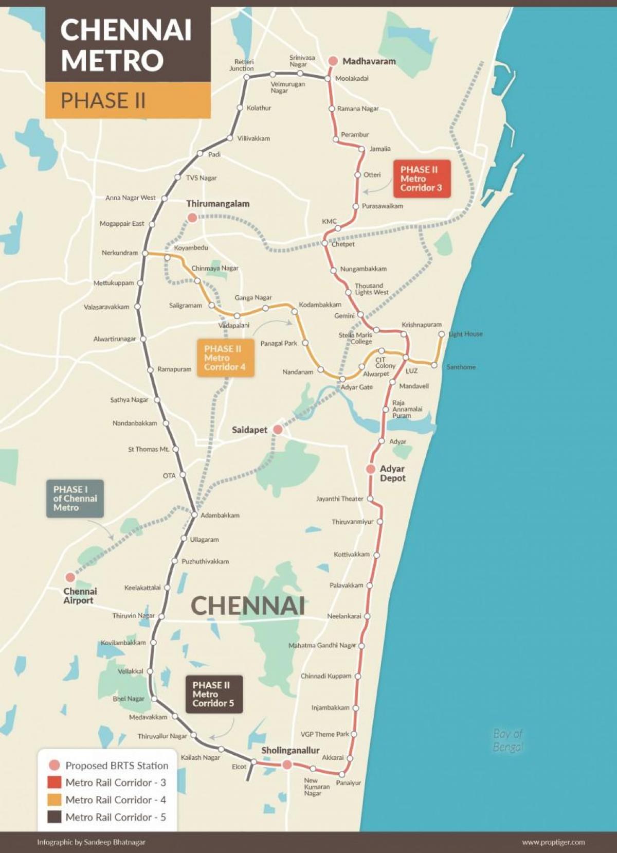 metro ferrocarril Chennai mapa de ruta de la fase 2