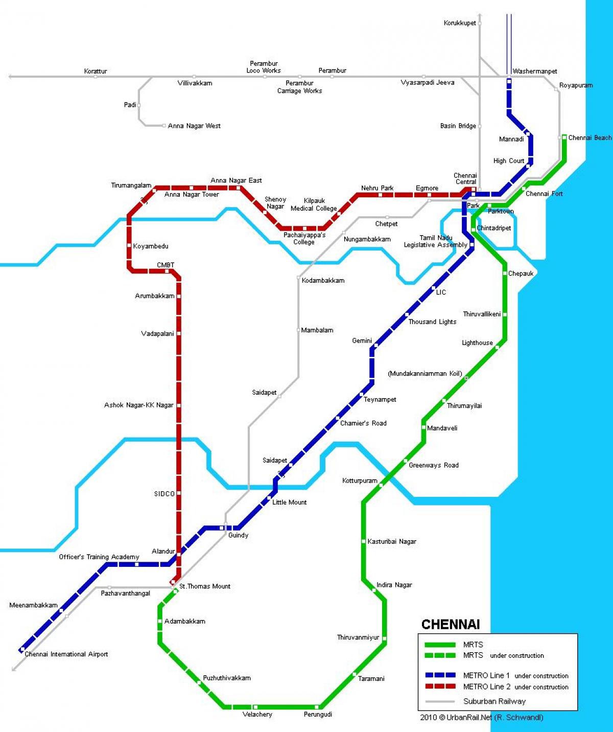 Chennai estacions de metro mapa