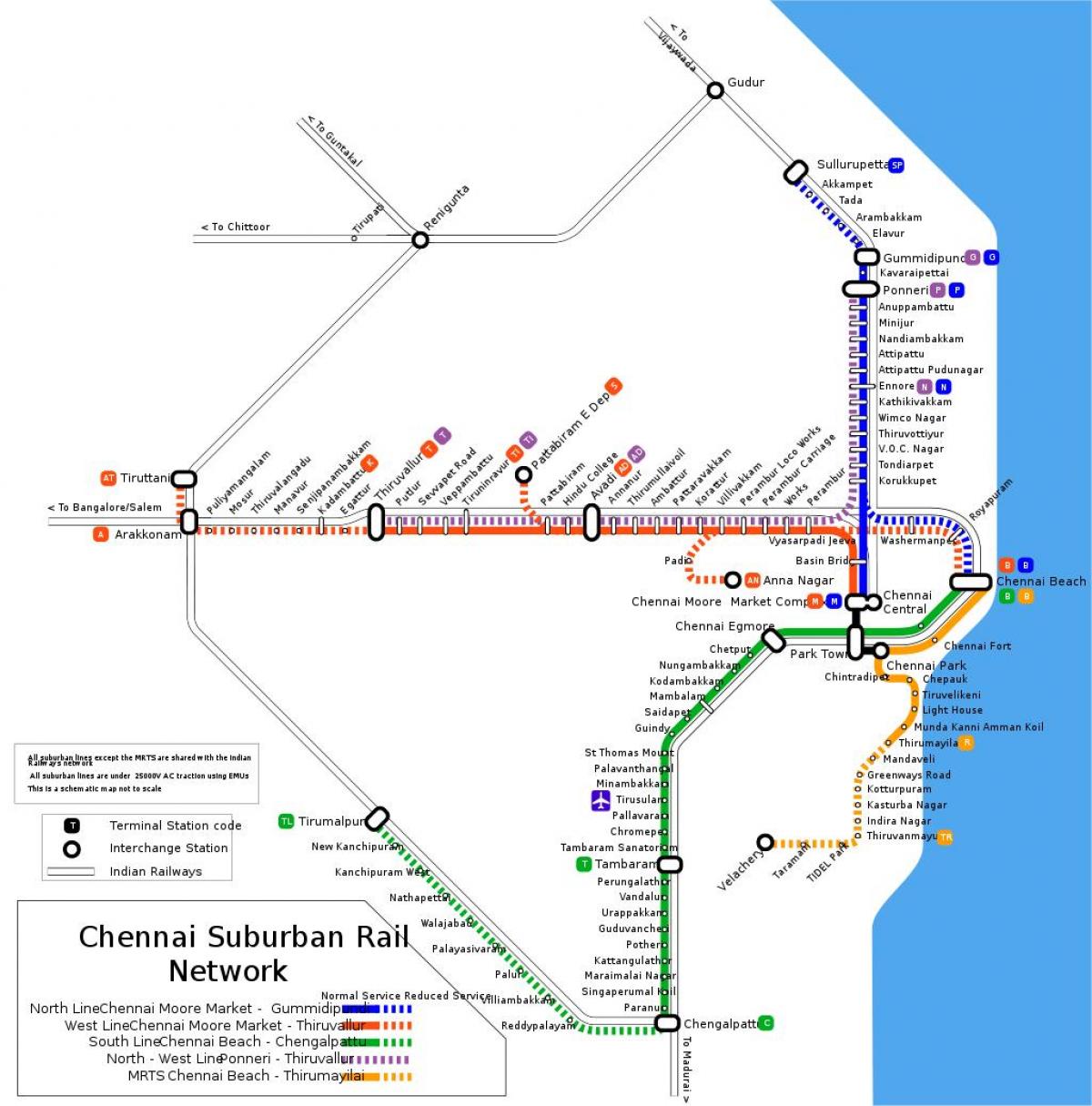Chennai trens de rodalies mapa