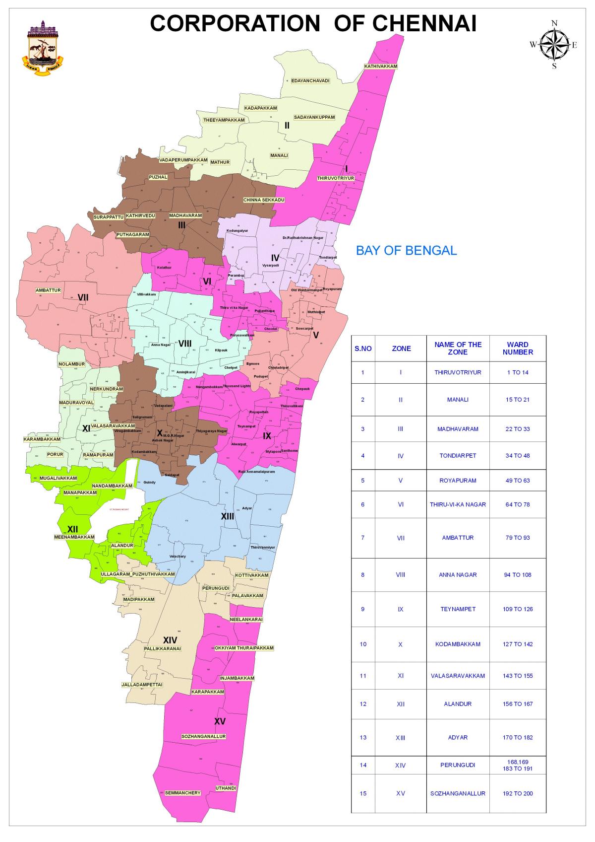 Chennai corporació ward mapa