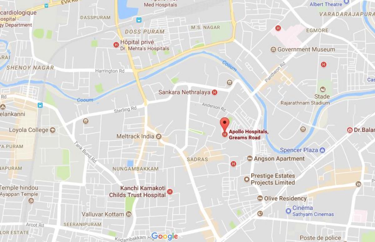 Apollo hospital Chennai Greams mapa de carreteres