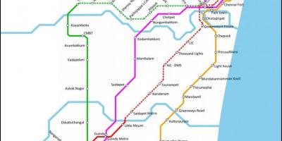Chennai, tren de rodalies, mapa de rutes